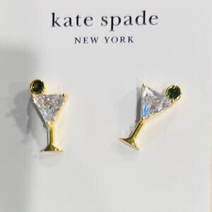 Kate Spade New York Shaken Or Stirred Martini Cocktail Glass Stud Earrings NEW